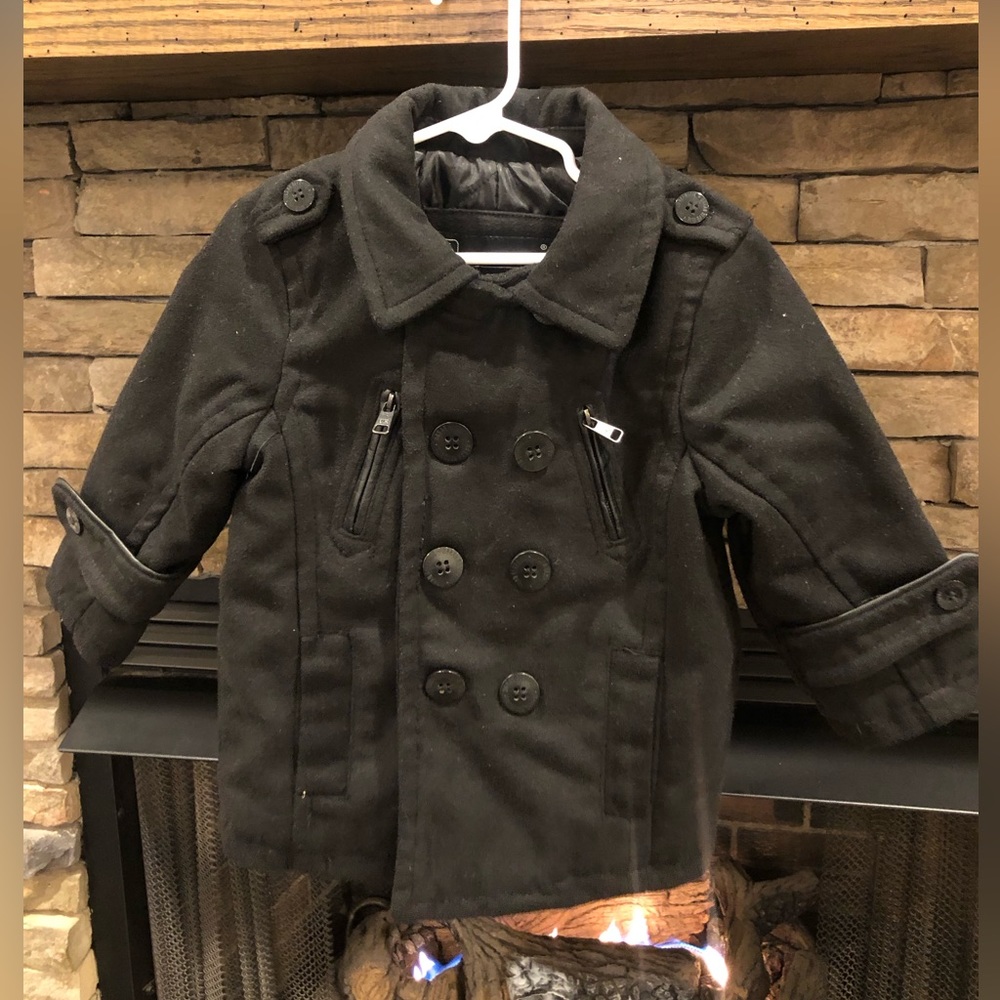 Wool Blend Pea Coat Toddler Boy Girl Black 3T